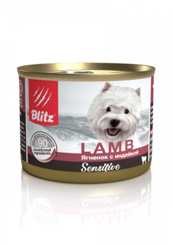 Blitz Sensitive Dog Lamb & Turkey (Pate), собаки всех пород, ягненок индейка, паштет, банка (200 г)