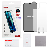 Защитное стекло 3D на весь экран 9H ANMAC + пленка задняя для iPhone 11 Pro Max (Матовое с сеточкой) (Черная рамка)