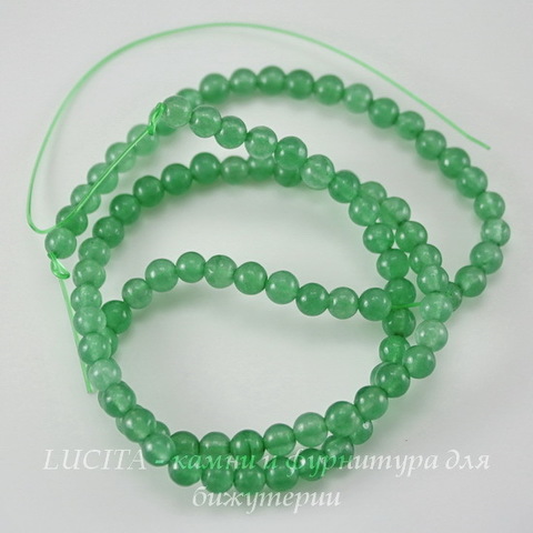 Бусина Жадеит (тониров), шарик, цвет - зеленый, 4 мм, нить
