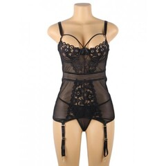 Прозрачный бэби-долл с кружевными вставками и подвязками, 3XL-4XL