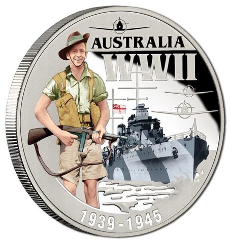 1 доллар. Австралия во Второй Мировой войне Корабль Самолет. Ниуэ. 2015 год. PROOF