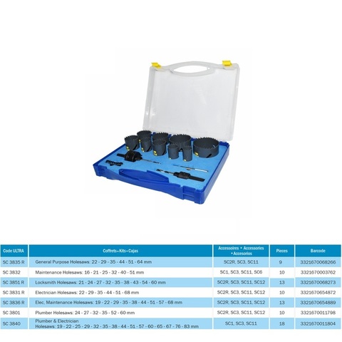 Набор коронок Bi-metall 19-83мм HSSE-Co8 18пр 4-6Tpi ULTRA SC 3840