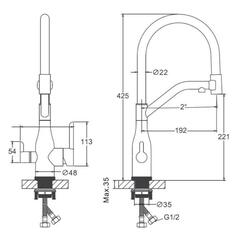 Смеситель для кухни с подключением фильтра BELZ B78815-3 нержавеющая сталь, графит