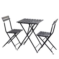 Комплект садовой мебели Тэрно из массива березы с нержавеющим стальным каркасом, складной стол и 2 складных стула для улицы дачи кафе, графит