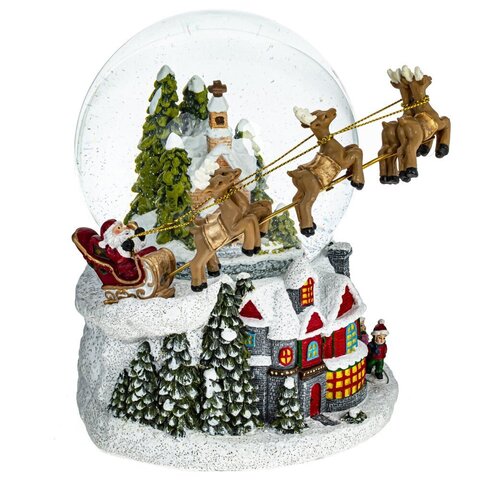Фигурка декор в стекл шаре "Дом и Дед Мороз", (подсвет,муз, вьюга 3хАА н/п), D 11 см, L16 W16 H16 см