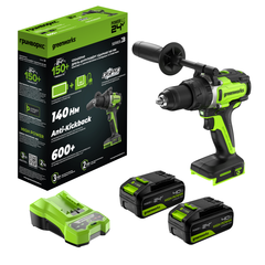 Дрель-шуруповерт ударная Greenworks GD24DD140 24V (140Нм) аккумуляторная, без АКБ и ЗУ