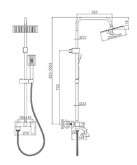 Душевая система со смесителем и тропическим душем Accoona A83124ST оружейная сталь