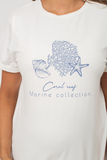 Футболка для беременных 18116 молочный принт Корал ракушка