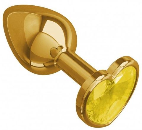 Золотистая анальная втулка с желтым кристаллом-сердечком - 7 см. - Джага-Джага Анальные втулки с кристаллом 511-11 yellow-DD