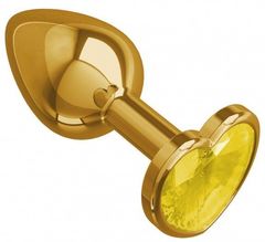 Золотистая анальная втулка с желтым кристаллом-сердечком - 7 см. - 