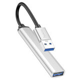 Хаб USB-концентратор USB на 4 USB (USB 3.0 * 1 + USB 2.0 * 3) (длина кабеля 13 cм) Hoco HB26 (Серебро)