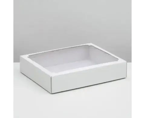 СЛ коробка 4138431 Без печати крышка-дно белая с окном 29 х 23,5 х 6 см