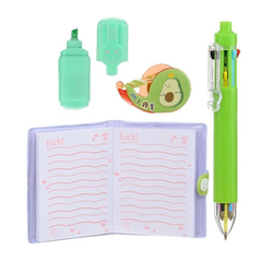 
          Канцелярский набор Basir с цветным текстовыделителем, 8-ми цветной ручкой, скотчем и блокнотом, серия "Авокадо", ассорти, 19.7*11 см