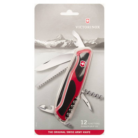 Нож Victorinox RangerGrip 55, 130 мм, 12 функций, красный с чёрным, блистер