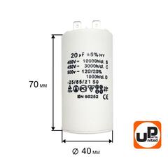 Конденсатор UNITED PARTS CBB60, 20 мкФ, 450В, 2 клеммы (90-0977)