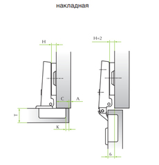 Петля накладная 110 гр.  FGV (Италия) slide-on и планкой