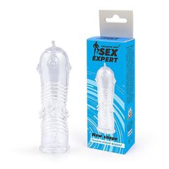 Прозрачная закрытая насадка на пенис с шипиками - 12,5 см. - 