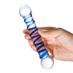 Прозрачный фаллос с голубой спиралью Spiral Dildo - 17 см. - 