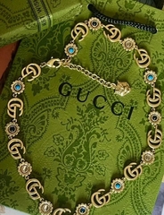 Колье-чокер цепочка с подвесками (ромашки + цветные камни) style by GUCCI
