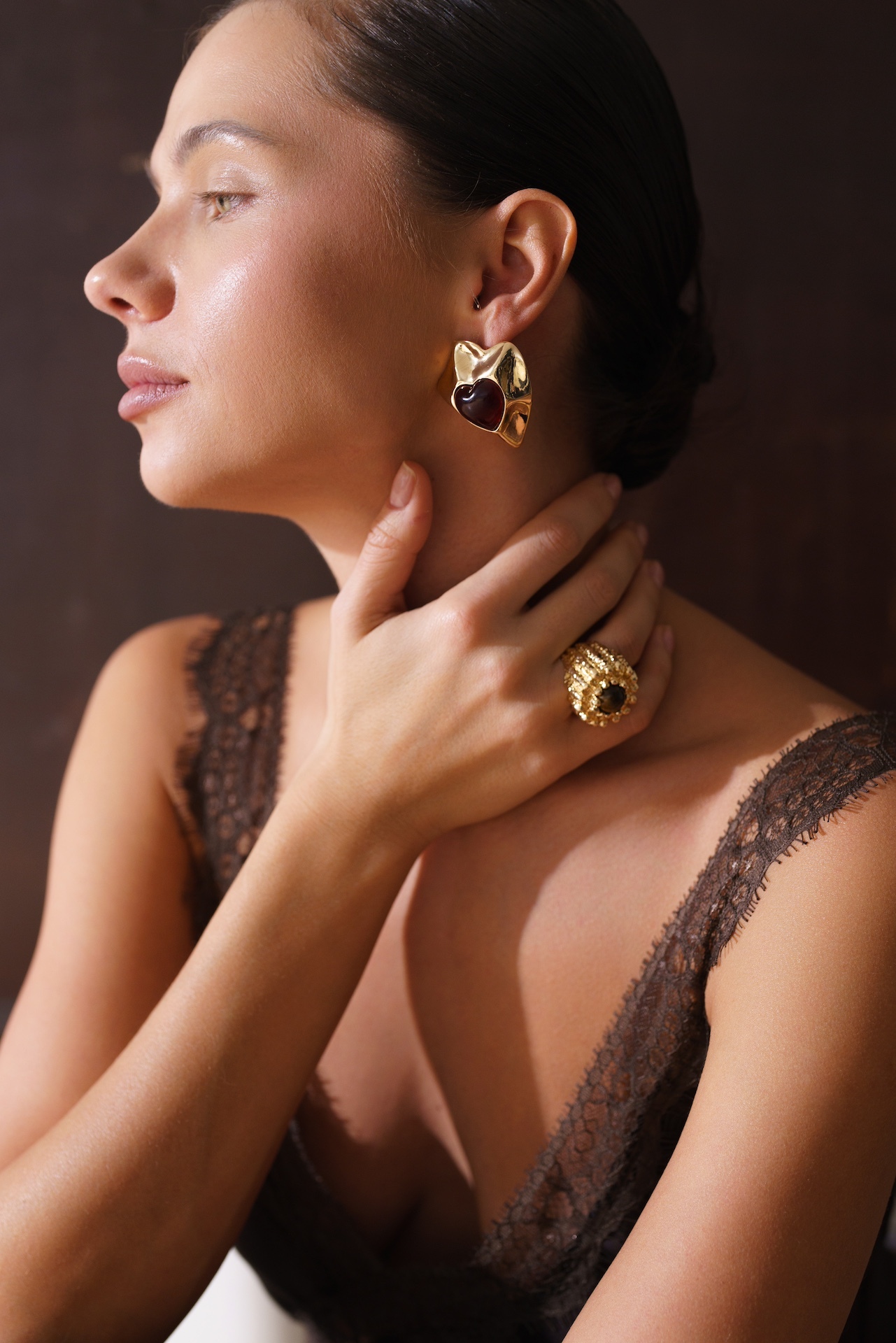 Серьги в виде сердец с сердцевиной