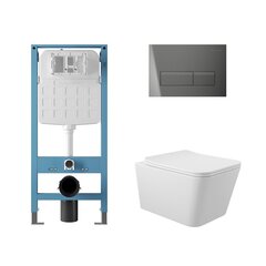 Aqueduto AQDS243 AQD комплект: TECNICA Novo Система инсталляции для подвесного унитаза, RETANGULO Novo Панель смыва, оружейная сталь, MACIO Унитаз подвесной 520*370 безободковый, сиденье с микролифтом, белый глянцевый фото