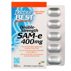 Doctor's Best, SAM-e, 400 мг, двойная сила, 30 таблеток, покрытых кишечнорастворимой оболочкой