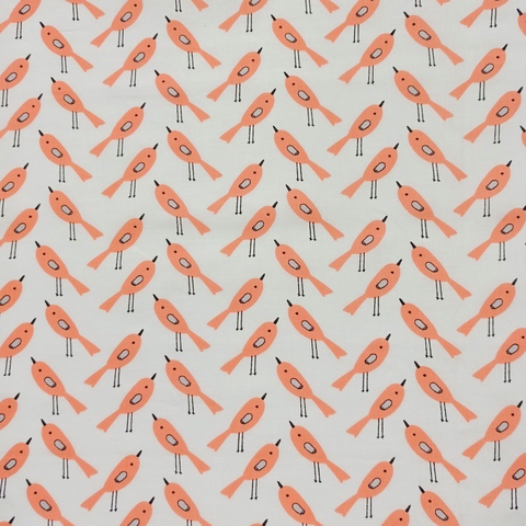 Ткань хлопковая птички оранжевые на белом, отрез 50*80 см