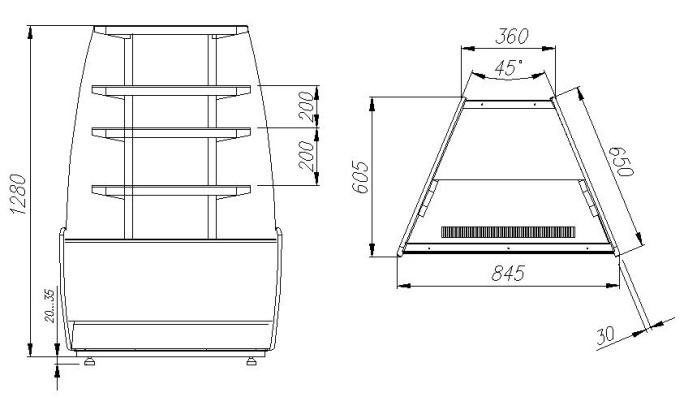 Витрина кондитерская POLUS K70 VM-3 LIGHT 0011-9005 (ВХСв-У1д Carboma ТЕХНО)