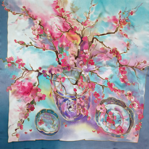 Шёлковый платок Японский натюрморт 90х90 см