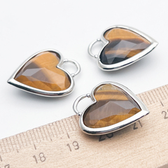 Подвеска Сердце, тигровый глаз, цвет серебро, размер 23*20 мм, цена за 1 шт