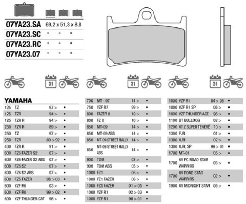 Тормозные колодки Brembo 07YA2307 для Yamaha YZF R6, FZ6, FZ8