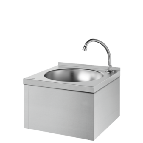 Delabie 182310 Рукомойник SXS механический, с порционным краном и изогнутым изливом, матовая нержавеющая сталь 304