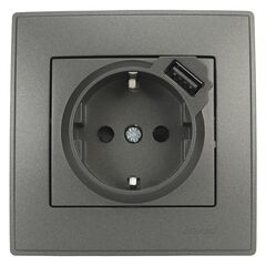LESYA 705 4141 181 Розетка с/з USB черный графит матовый