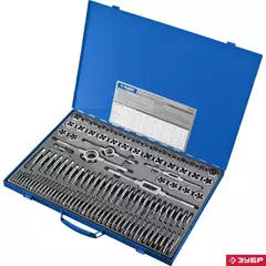 ЗУБР 110 предметов, сталь Р6М5, набор метчиков и плашек, Профессионал (28110-H110)