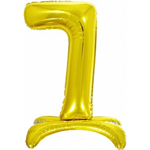 Фольгированная цифра 7, Золотая на подставке, 81 см