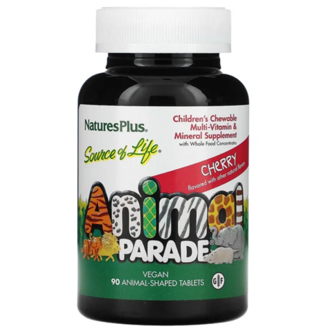 Nature's Plus, Source of Life, Animal Parade Gold, жевательные мультивитамины с микроэлементами для детей, со вкусом вишни, 90 таблеток в форме животных