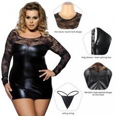 Кожаное платье с кружевной отделкой Ohyeah Sexy lace +стринги, L