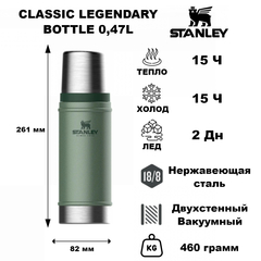 Термос Stanley Classic 0.47L Темно-Зеленый (10-01228-072)