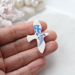 Подвеска Птица голубь, белый, гжель, M, 41*27 мм, S025