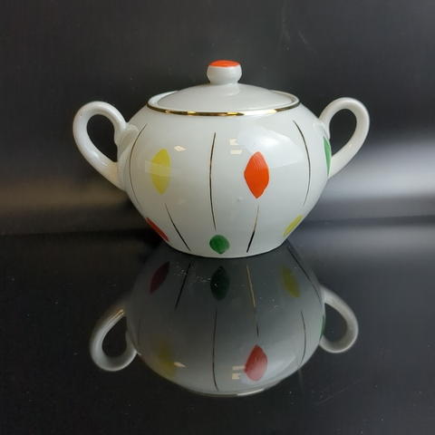 Сахарница фарфоровая с росписью, золочение, Фарфоровый Завод "Пролетарий", редкая, винтаж СССР 1960-е гг