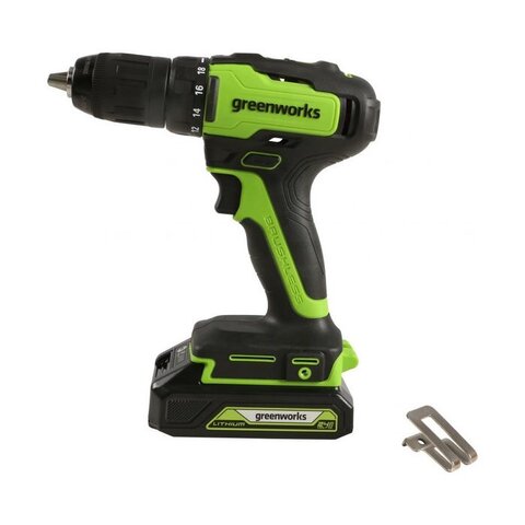 Дрель-шуруповерт Greenworks GD24DD35k2, 24v, 35 Нм, в комплекте АКБ 2 А·ч и ЗУ (аккумуляторная, кейс)