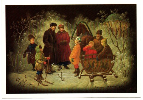 Открытка Ленин и Крупская среди детей. Палех. 1983 г. Худ. Чижов. Редкая XF