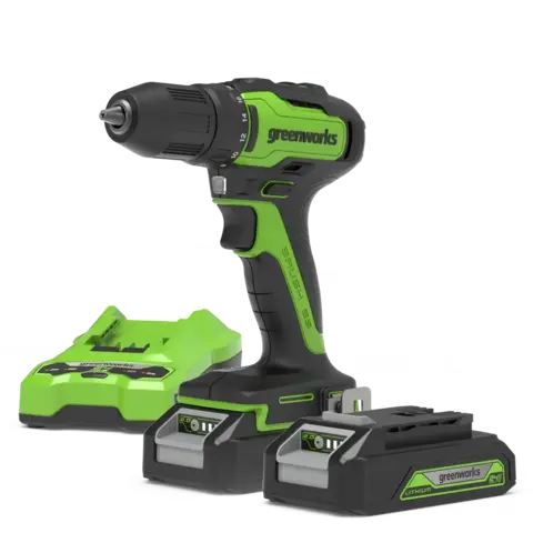 Дрель-шуруповерт Greenworks GD24DD35k2, 24v, 35 Нм, в комплекте АКБ 2 А·ч и ЗУ (аккумуляторная, кейс)
