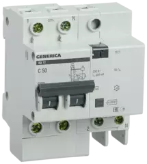 Дифференциальный автоматический выключатель ИЭК АД12 2Р 50A 300мА GENERICA ИЭК MAD15-2-050-C-300