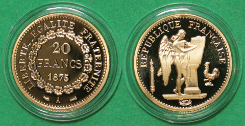 Жетон 20 франков 1875 года Франция Ангел Петух копия монеты позолота Копия