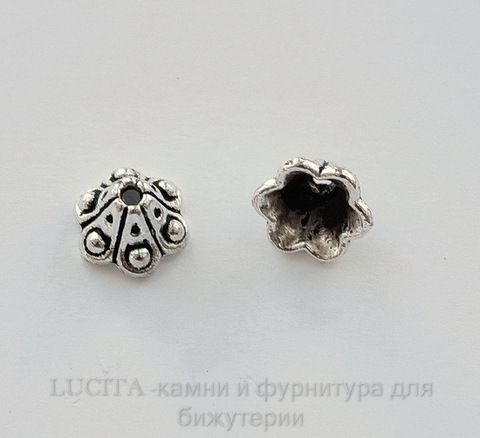 Шапочка для бусины "Колокольчик" (цвет - античное серебро) 10х5 мм, 10 штук ()