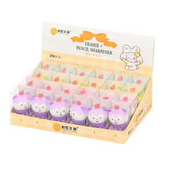 
          Точилка с ластиком Basir, одинарная, серия "Мордочка", корпус в виде человечка в шапочке, 4 цвета ассорти