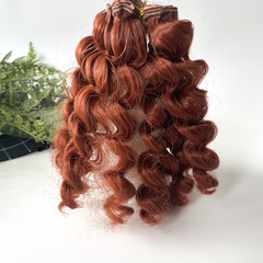 Волосы для кукол, трессы кудри-локоны-спиральки, рыжий каштан, длина 15 см*1 метр., набор 2 шт.