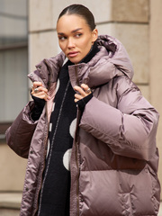 MAXI пуховик с объемным капюшоном, CAPPUCCINO 🧋