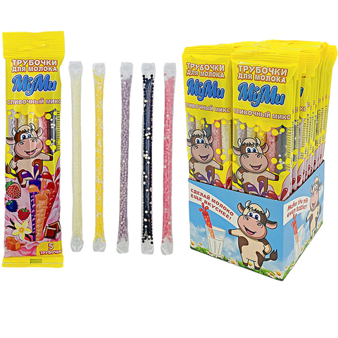 Трубочка для молока МУМИ сливочный микс (сливки и клубника, шоколад, ваниль, карамель, лесные ягоды) 1кор*6бл*24шт, 30гр